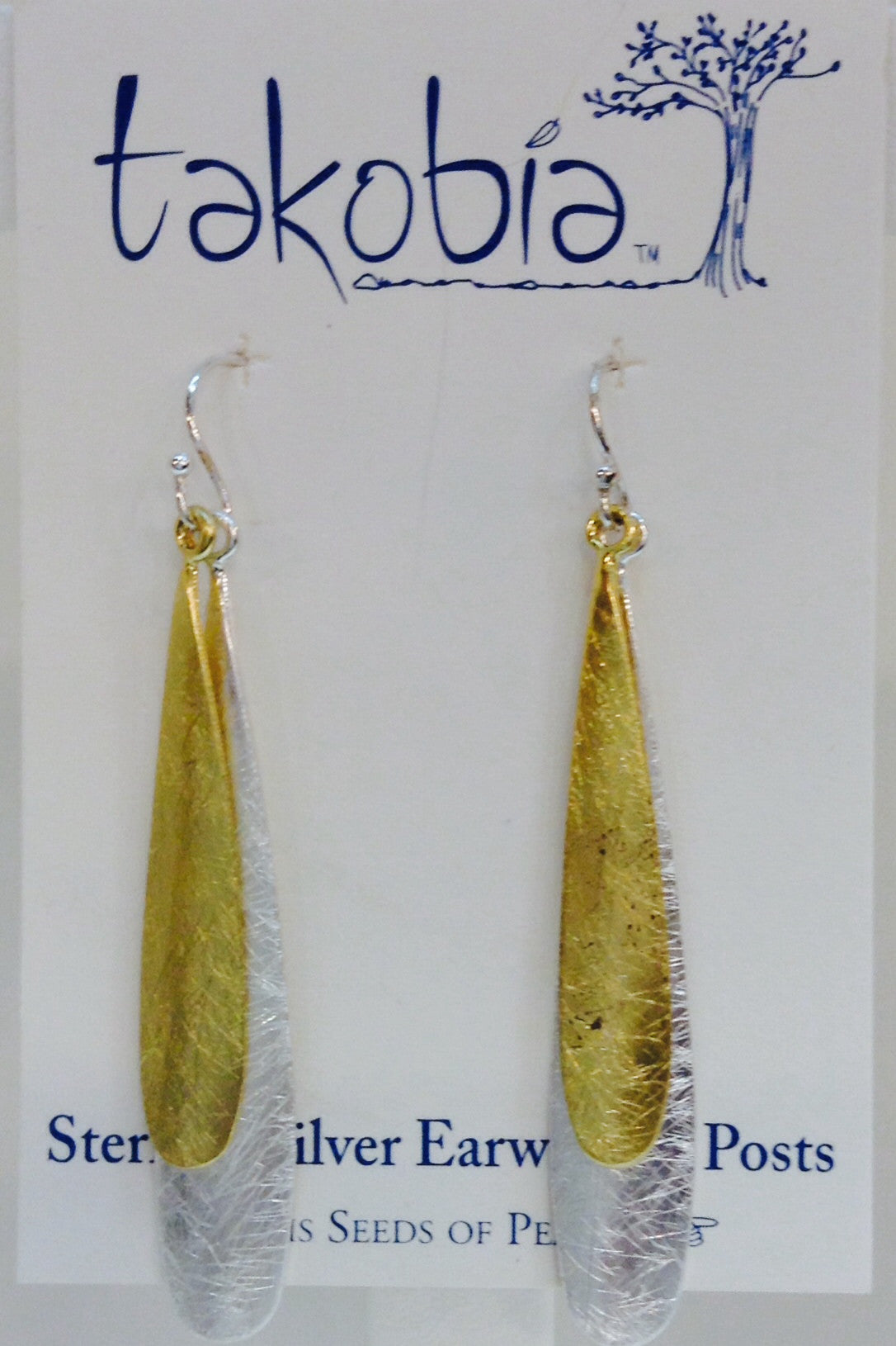 Double Solid Drop Silver & Gold Earring