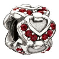 Sterling Silver w Stone -Connecting Hearts - Red Swarovski