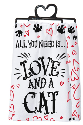"Love and A Cat" Dish Towel