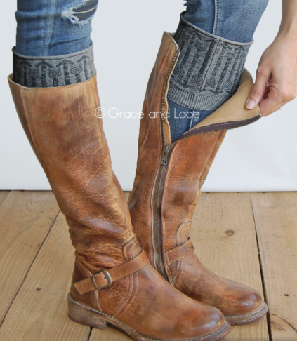 Patterned Boot Cuffs-Grey Arrows