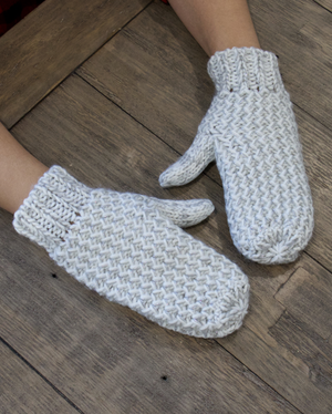 Waffle Knit Mittens-Silver