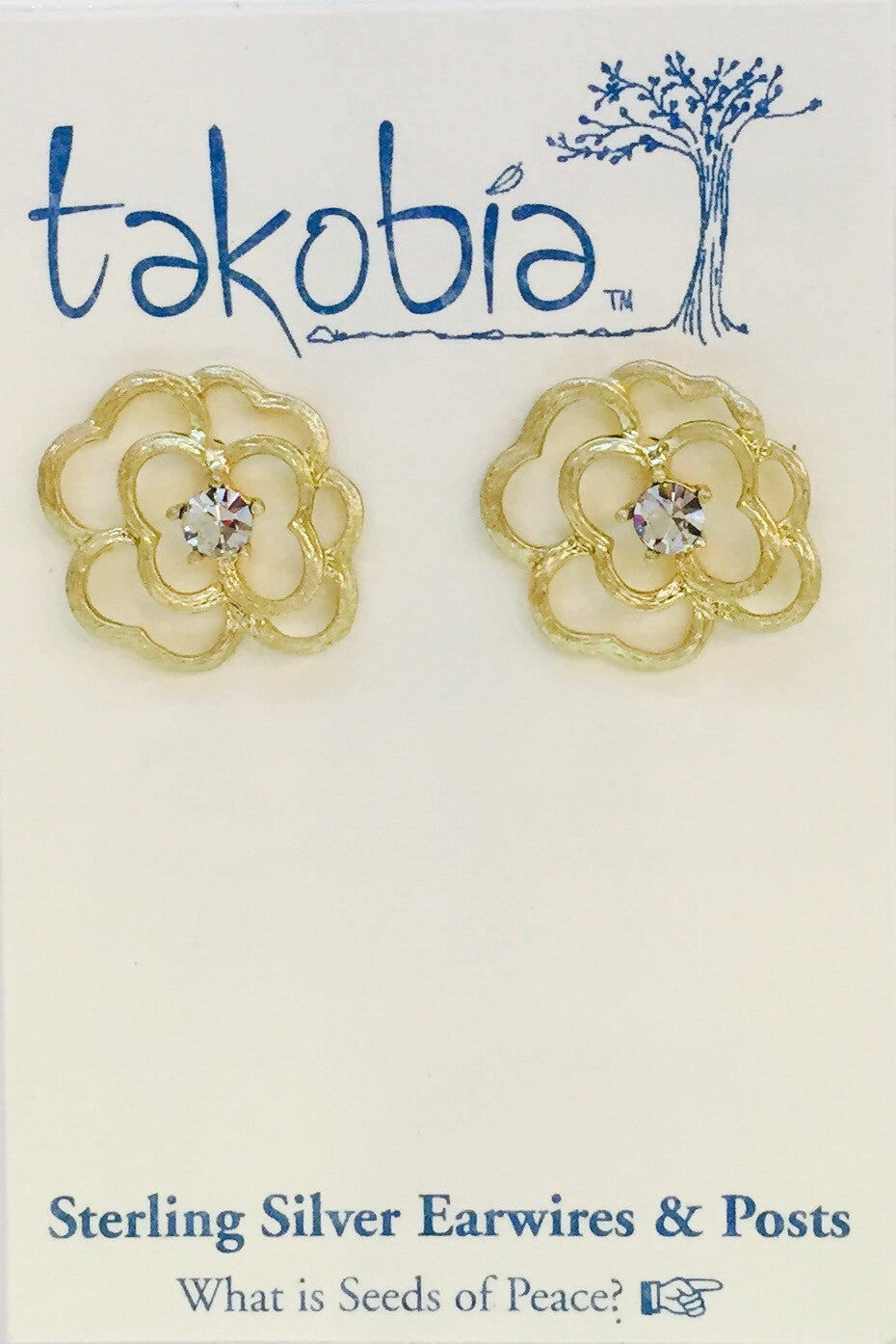 Gold Flower w/ Crystal Post Earring