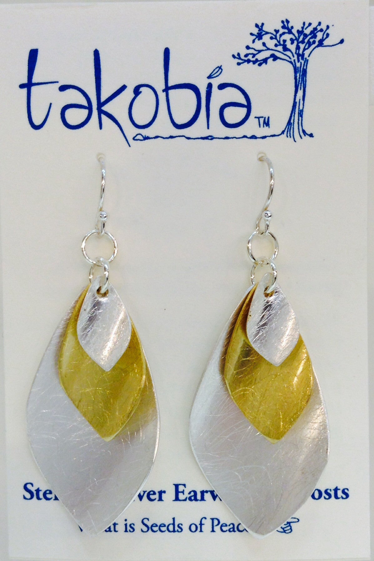 Two Tone Multi Leaf Silver & Gold Earring