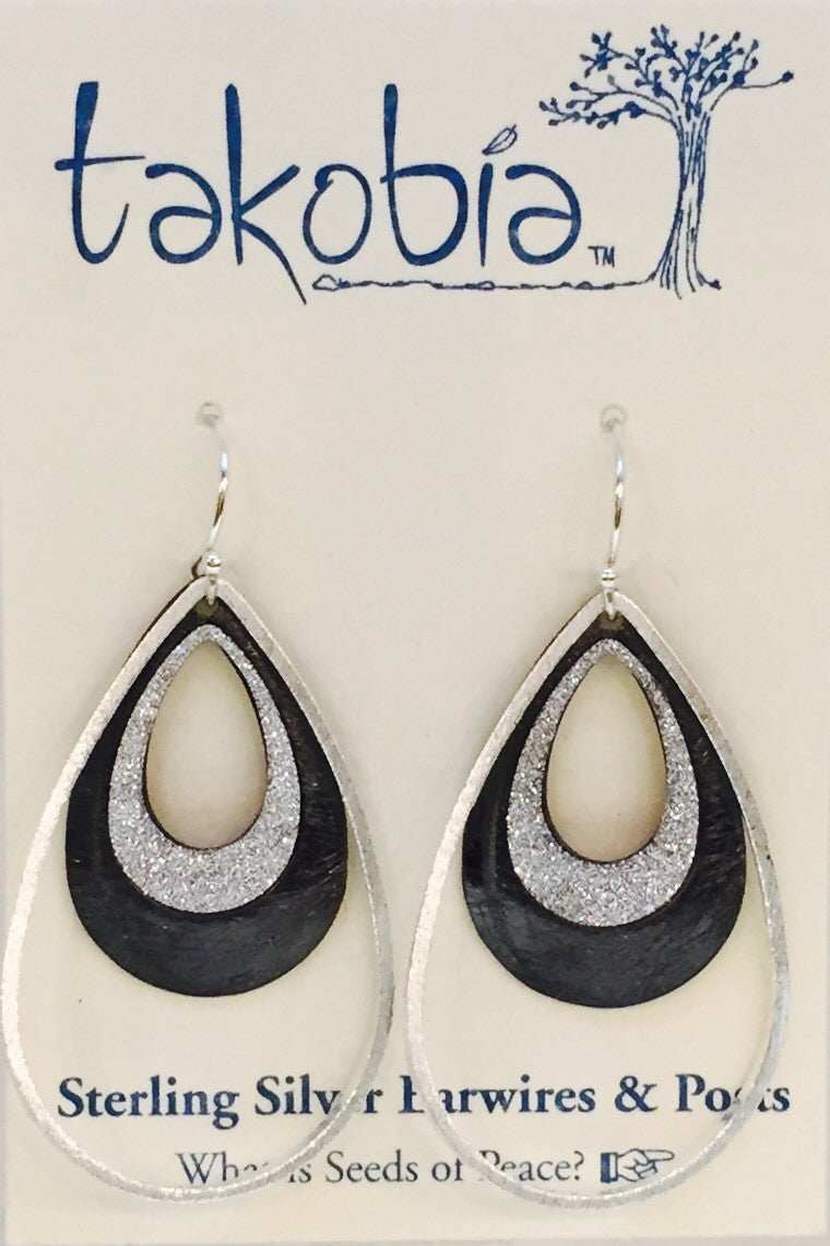 Two Tone Hematite Drop w/ Glitter Earring