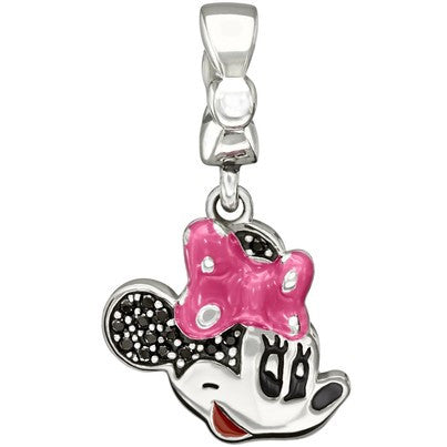 Disney - Sterling Silver w Stone - Minnie Smile - Jet Swarovski & Fuchsia Epoxy