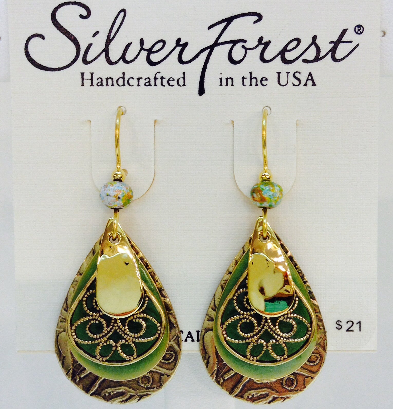 Green & Gold Teardrops With Filigree