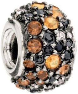 Sterling Silver w Stone - Jeweled Kaleidoscope - Orange and Black Swarovski