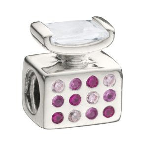 Sterling Silver w Stone - Jeweled Kaleidoscope - Perfume Bottle - Pink CZ