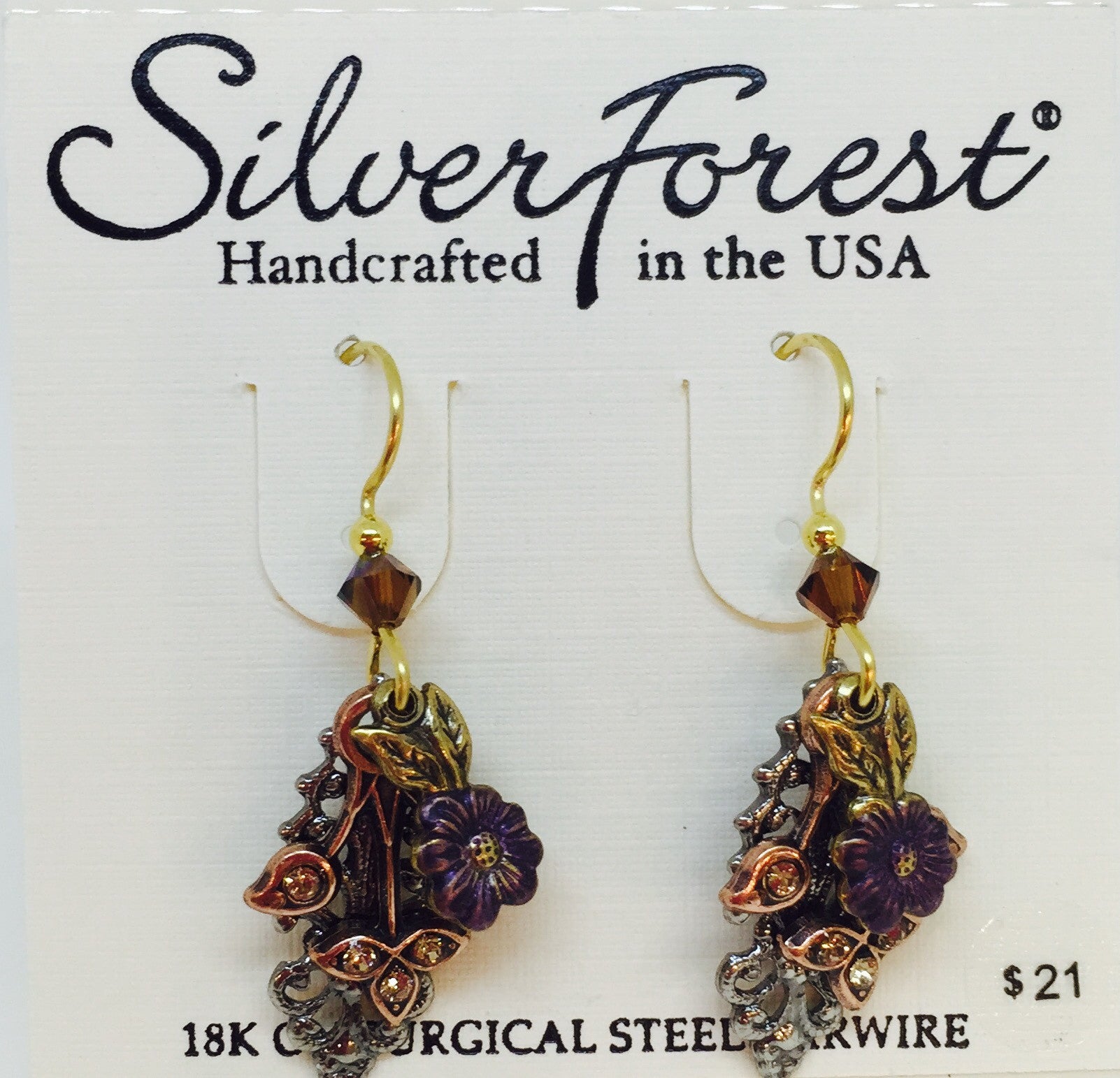 Filigree/Sparkles/Purple Flower Earring