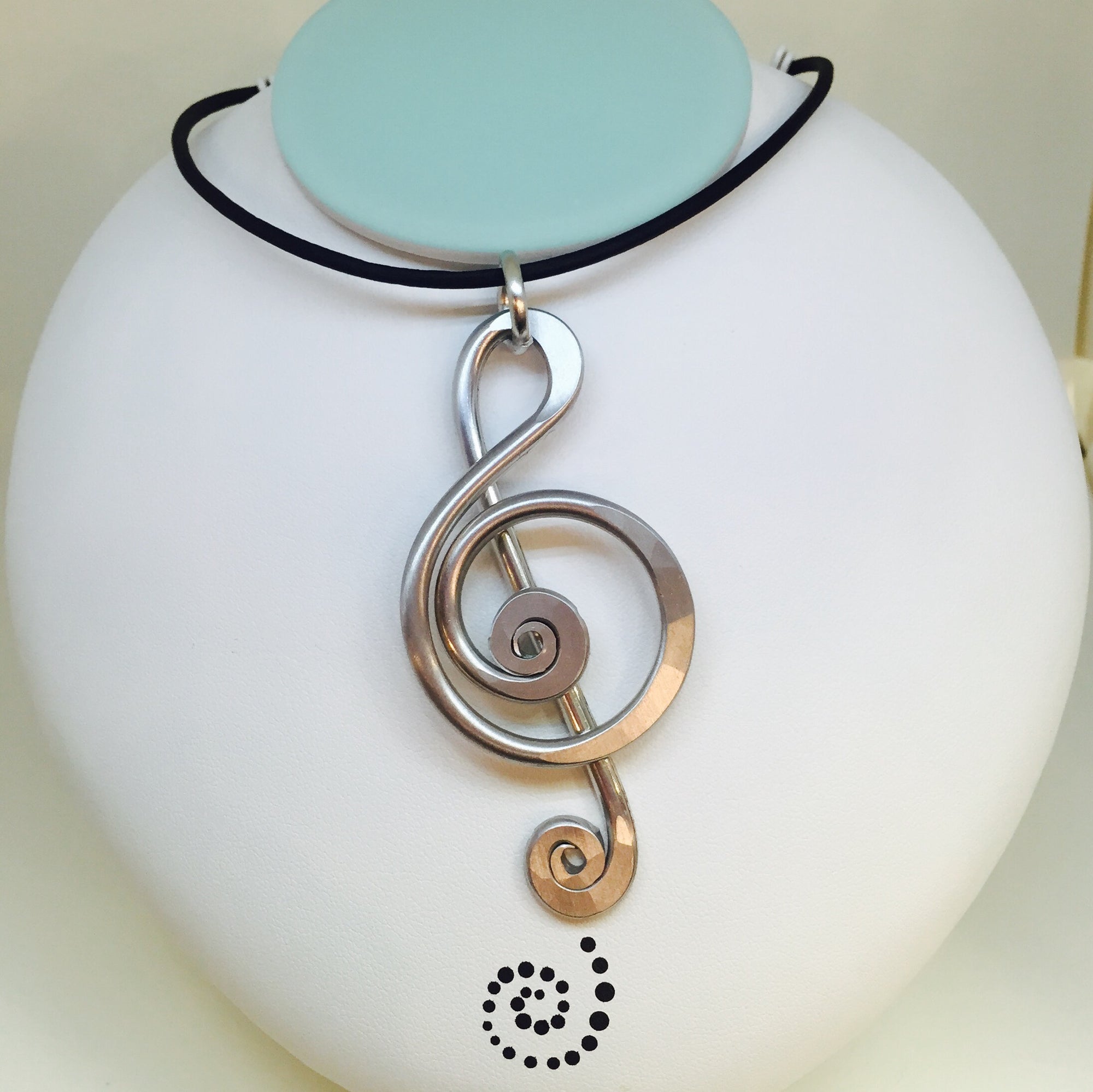Music Note Necklace With Black Leather