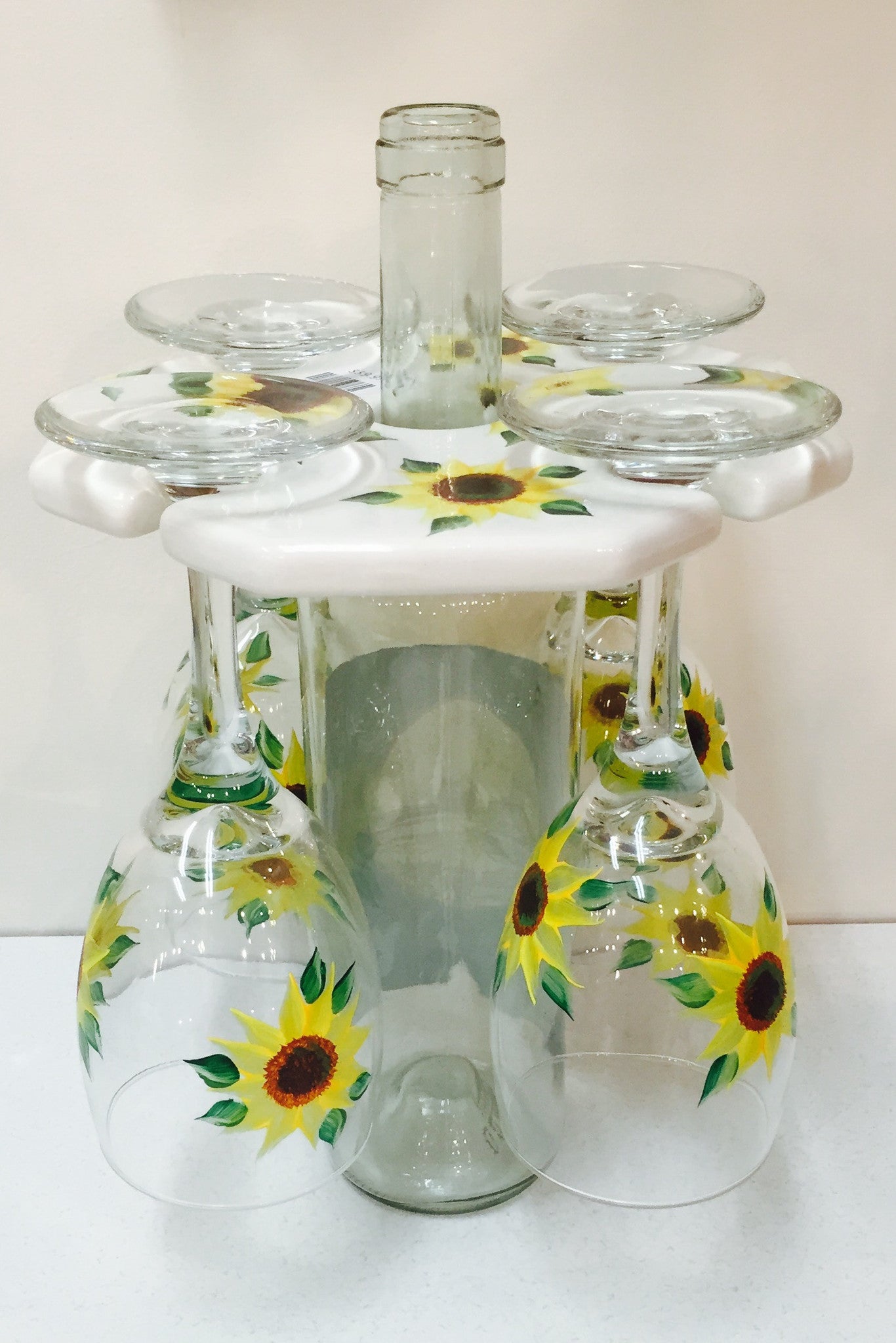 Caddy Set w/ 4 Wine Glasses-Sunflower