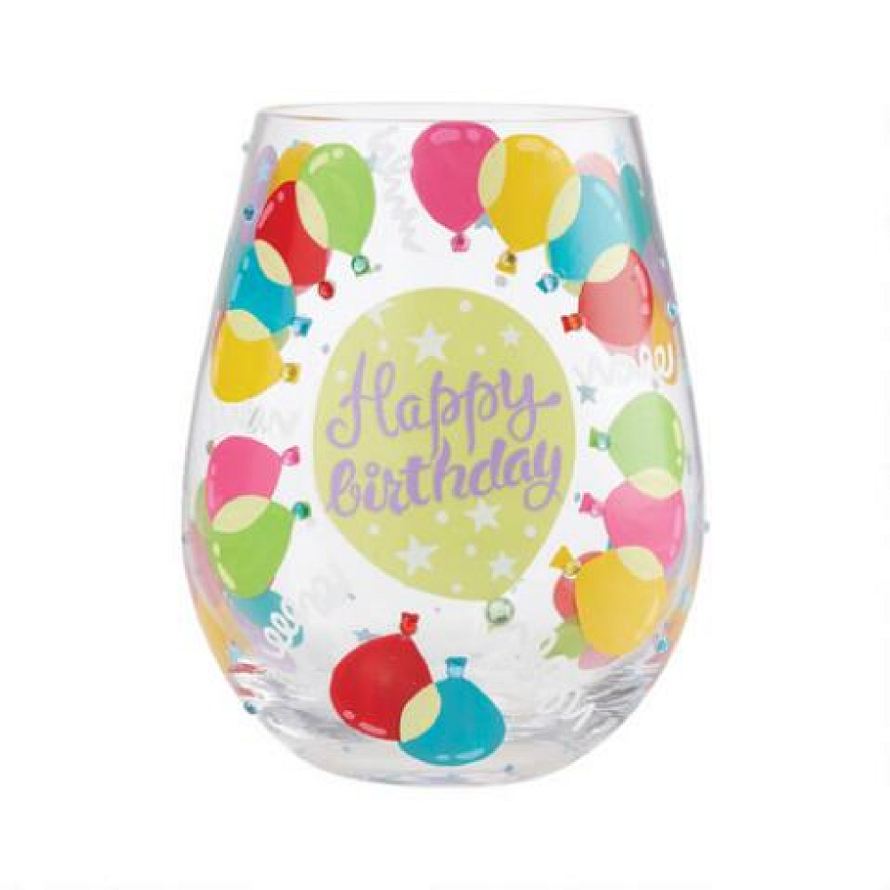 Birthday Balloons Stemless Wine Glass