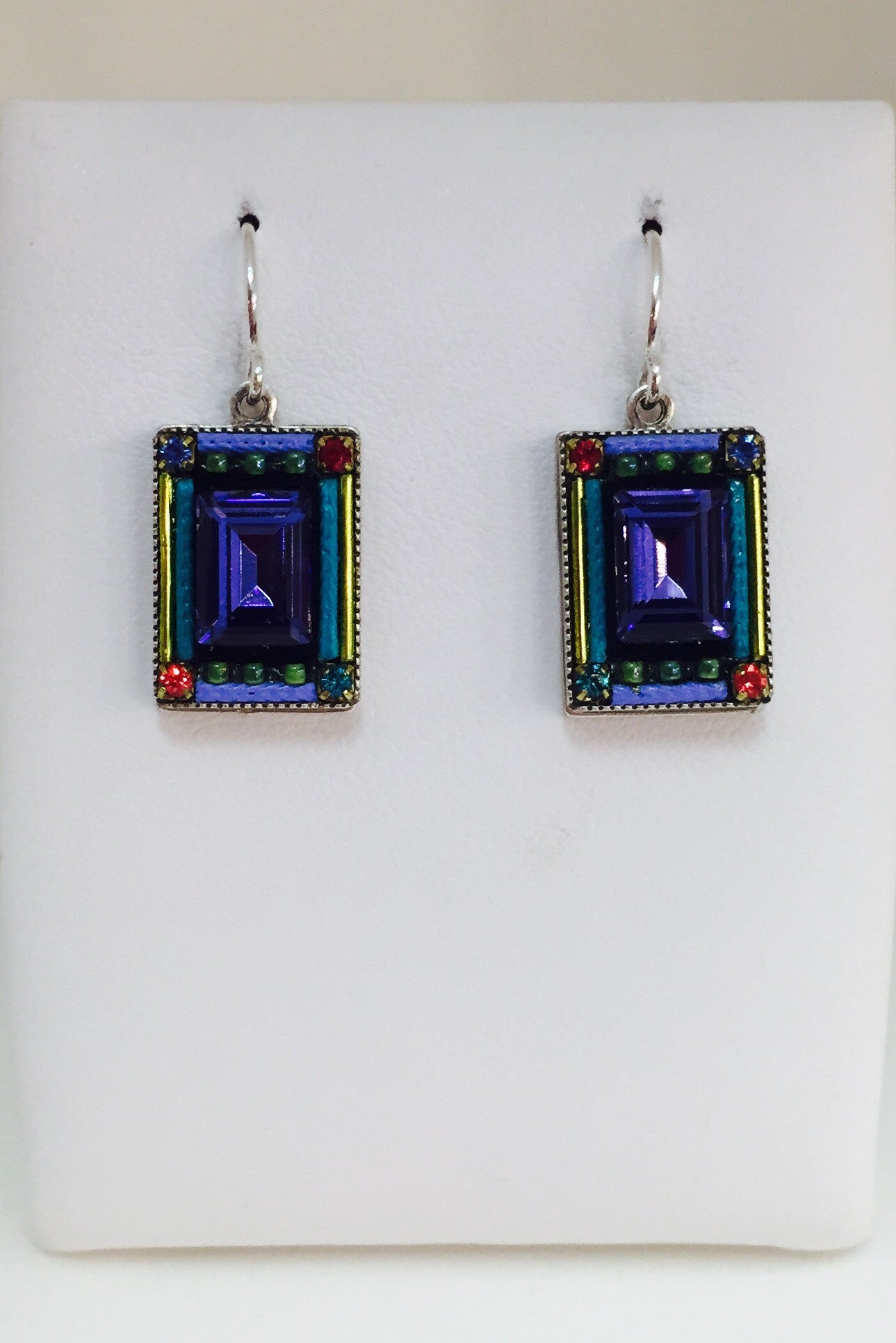 Large Stone Rectangle Earrings-Multi Color