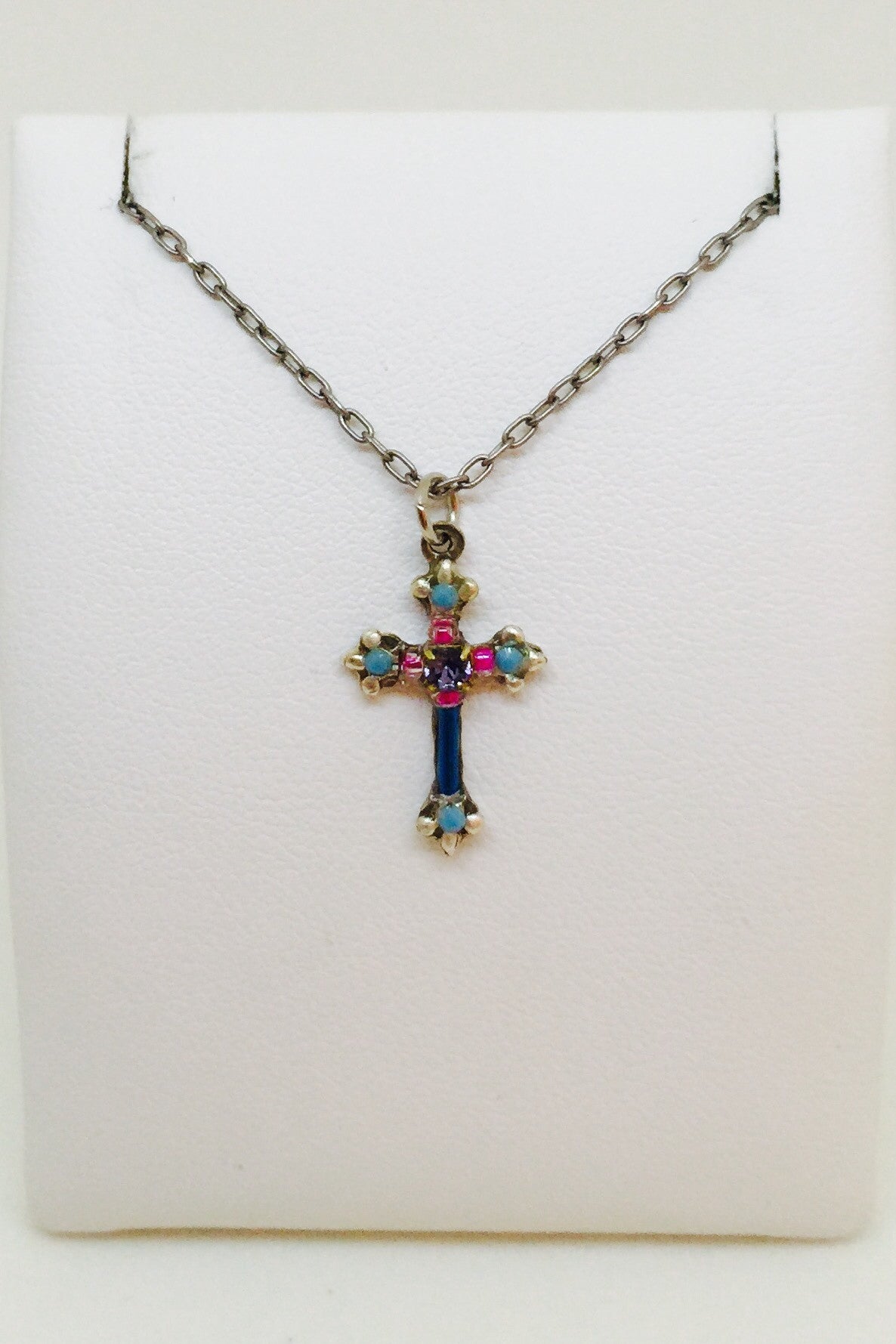 Dainty Color Cross Necklace-Turquoise