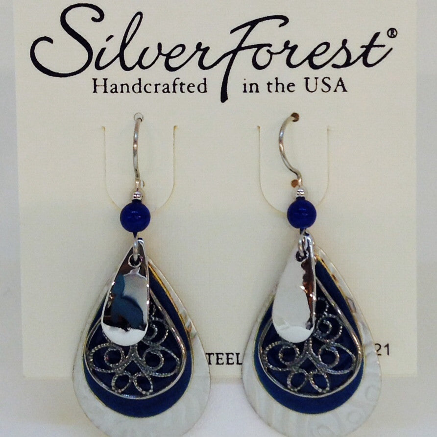 Blue And Silver Teardrops With Filigree