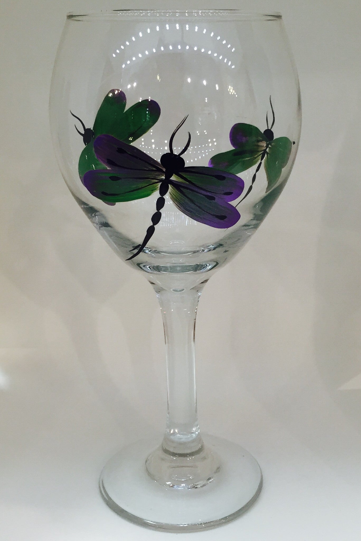 20 oz Purple & Green Dragonfly Wine Glass