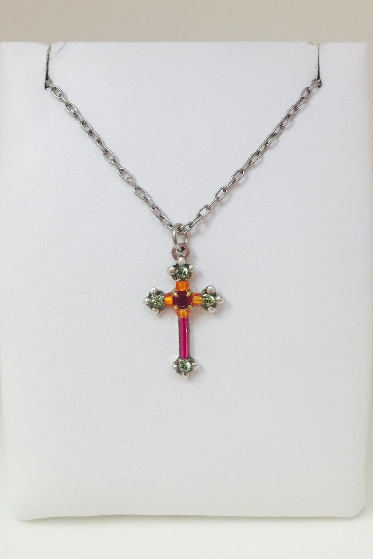 Dainty Color Cross Necklace-Fuchsia