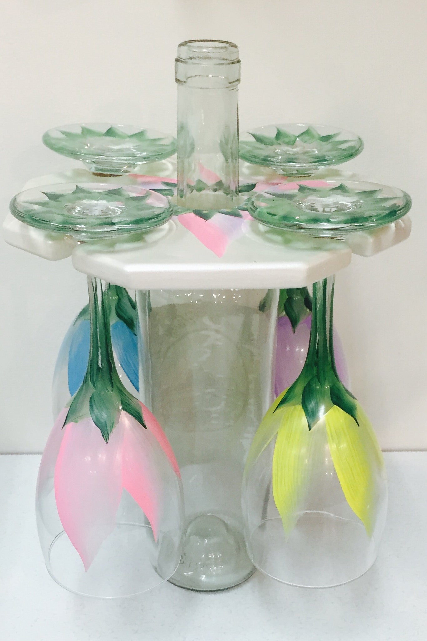 Caddy Set w/ 4 Wine Glasses-Lilies Assorted Colors