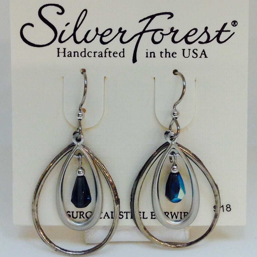 Silver Wire Dangle With Blue Crystal