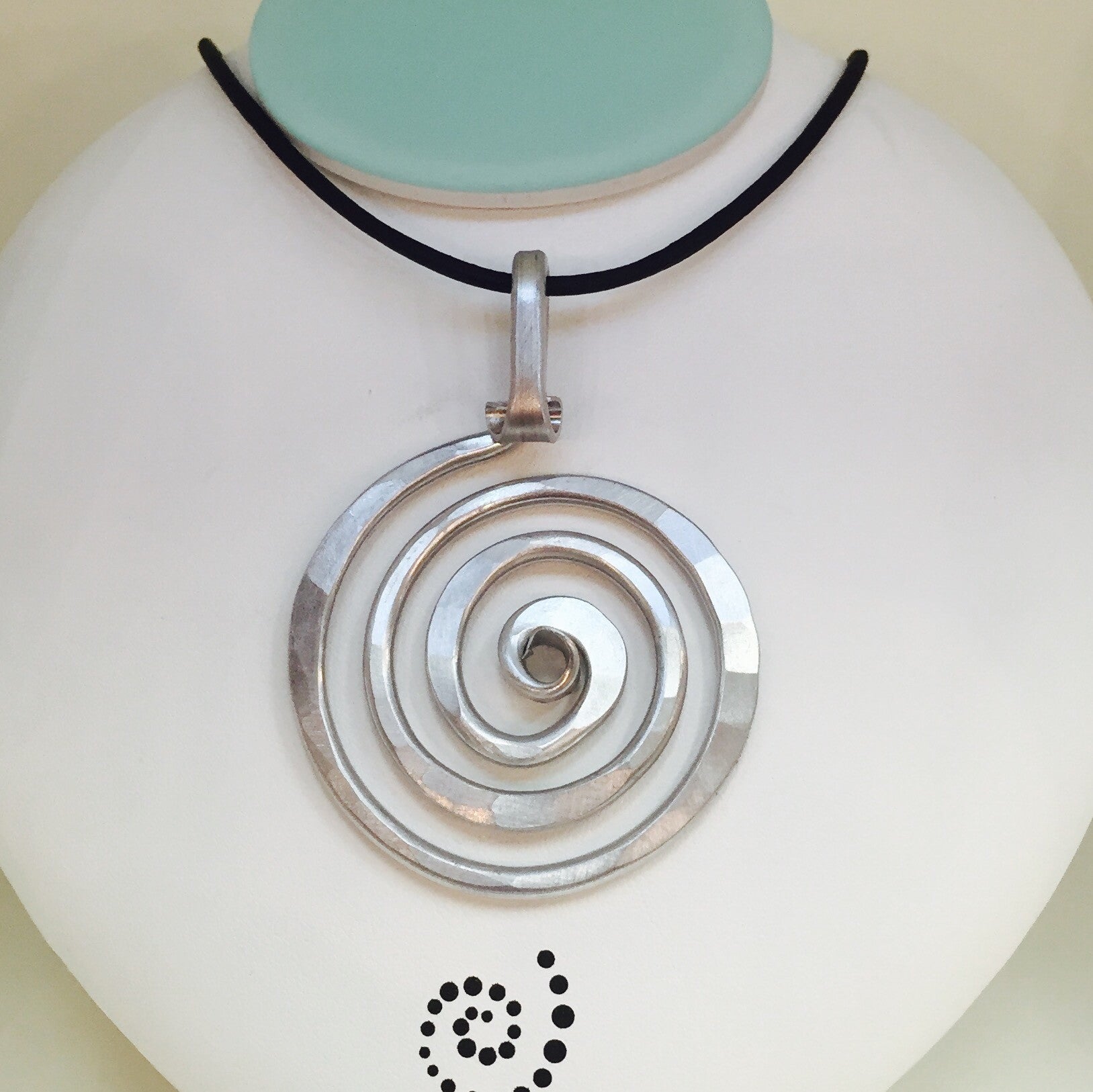 Spiral Circle Necklace with Black Leather