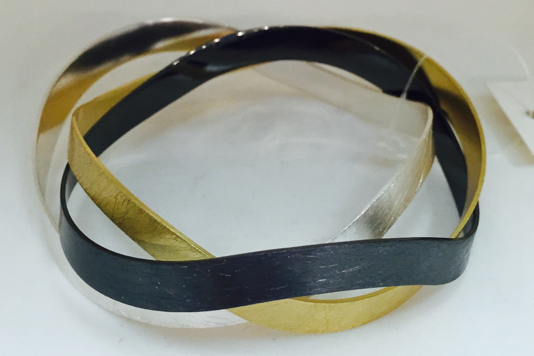 Tricolor Bangle Set (Thick Black, Gold, And Silver)