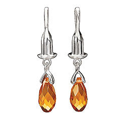 Sterling Silver Earring Bead Drop - Briolette - Orange Swarovski