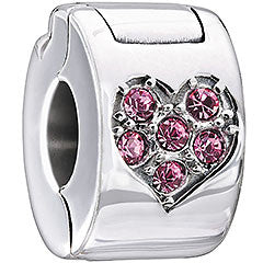 Sterling Silver w Stone - Jeweled Heart Lock - Light Pink Swarovski