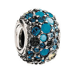 Sterling Silver w Stone - Jeweled Kaleidoscope - Blue and Black Swarovski
