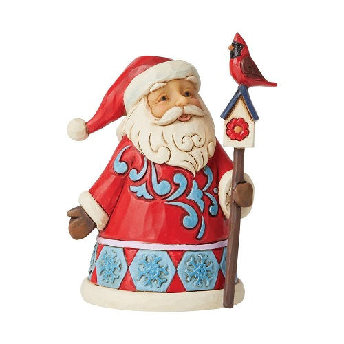 Santa & Cardinal Birdhouse Mini Figurine