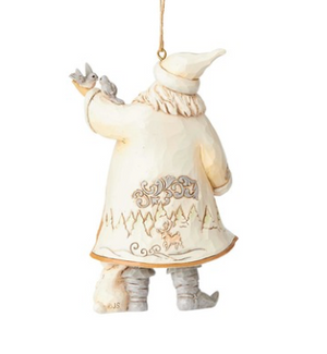 White Woodland Santa w/ Birds Ornament