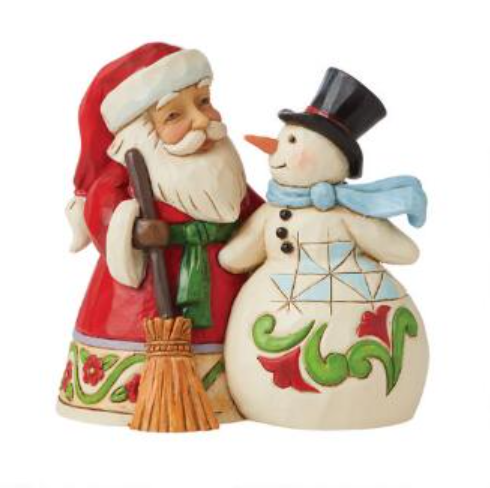 Santa with Snowman Pint Sized Figurine