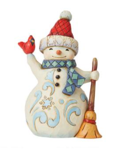 Snowman Holding Cardinal Pint Sized Figurine