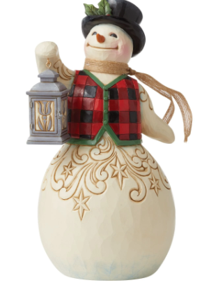 “Festive At The Farmhouse” Snowman w/ Buffalo Plaid Vest Figurine