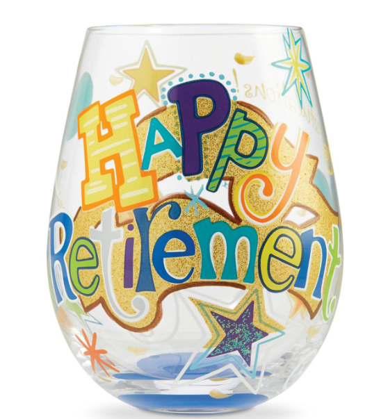 “Happy Retirement” Stemless Wine Glass