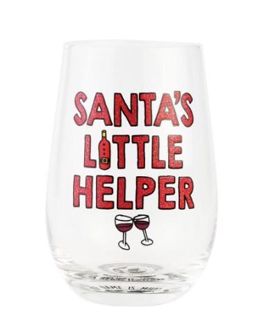 Santa’s Little Helper Stemless Wine Glass