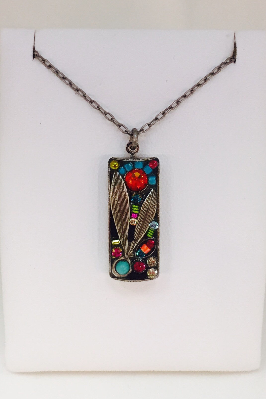 Luxe Rectangle Leaf Pendant Necklace-Multicolor