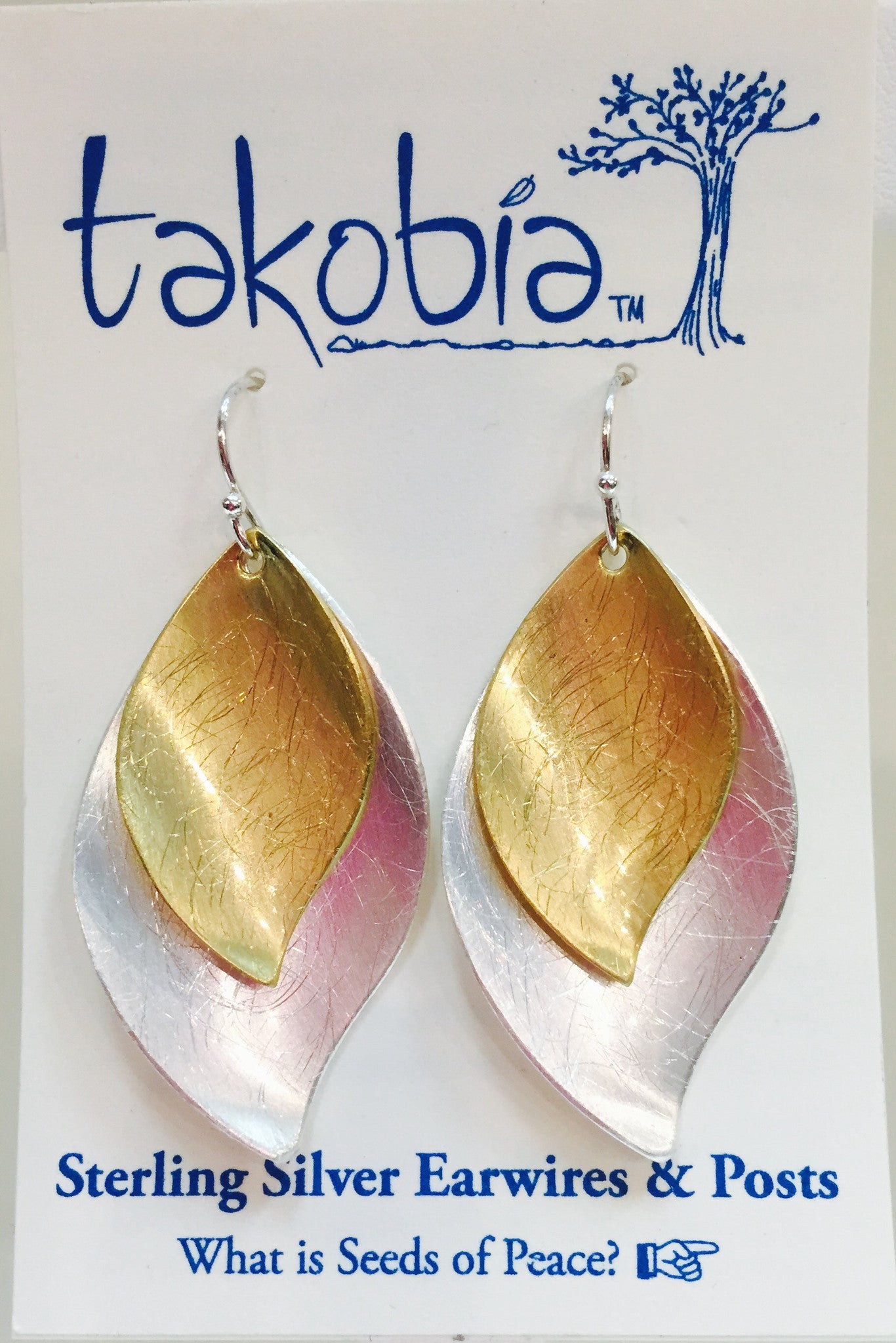 Two Tone Double Leaf Silver & Gold Earring