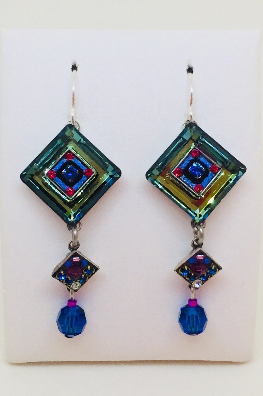 La Dolce Vita Crystal Diagonal Earrings w Dangle-Bermuda Blue