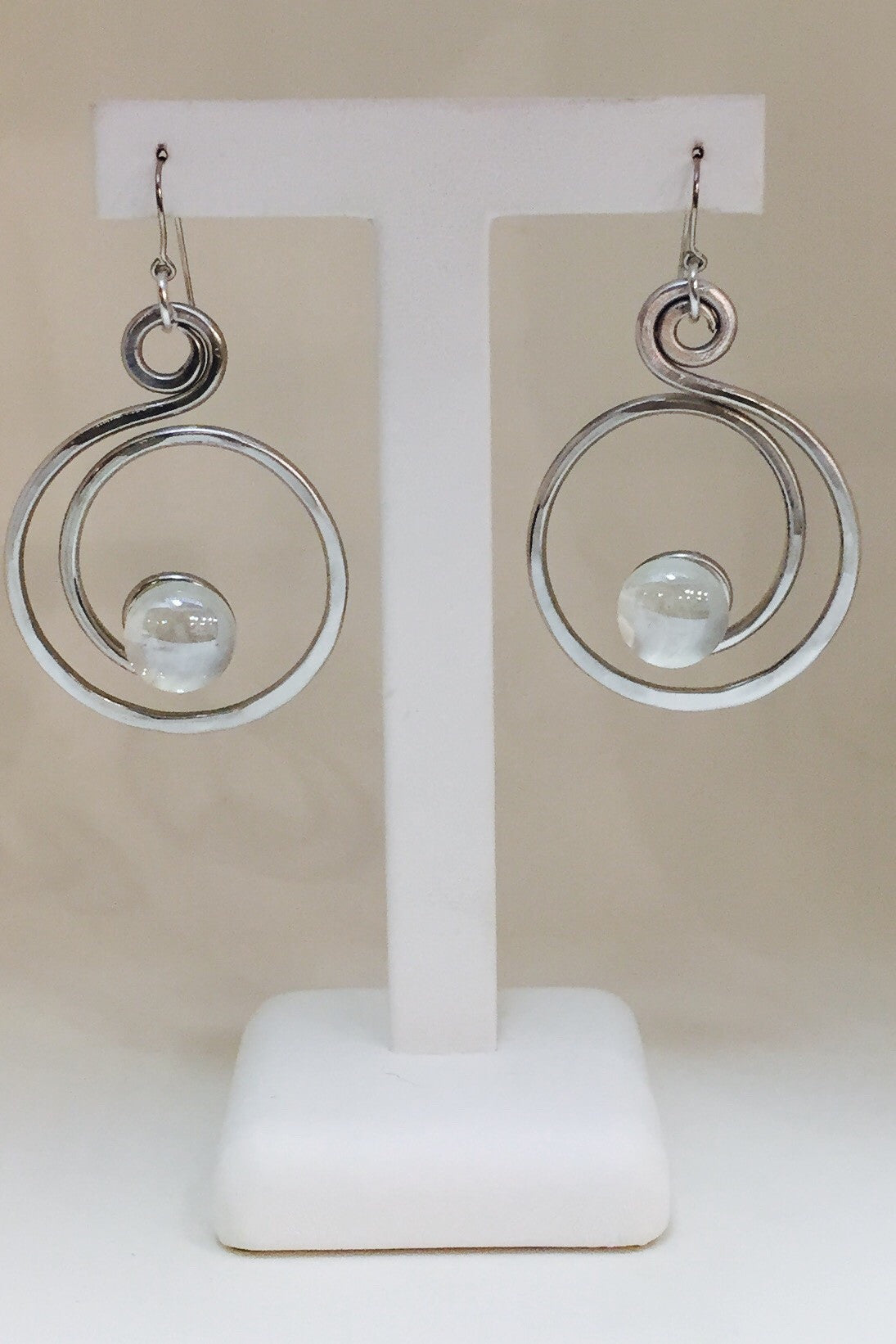 Open Curly Q Earring with White Stone