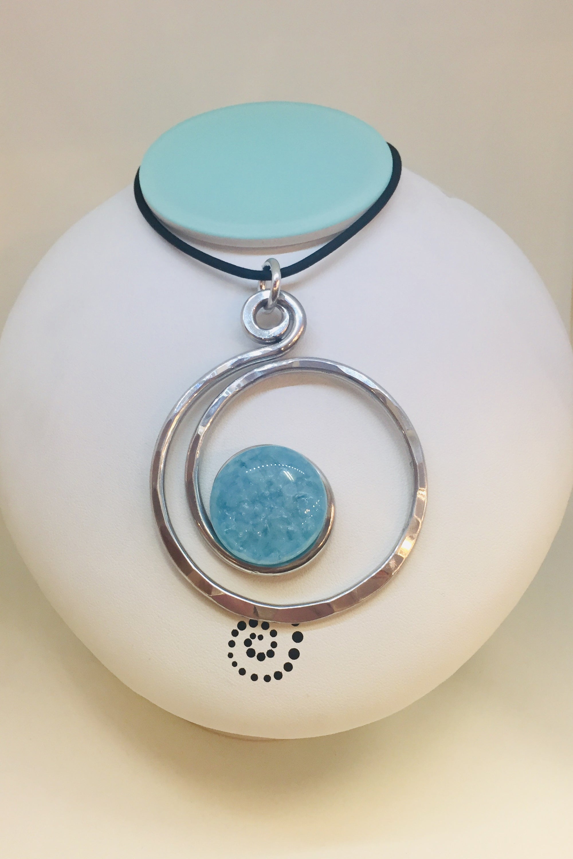 Curly Q Necklace with Light Blue Stone