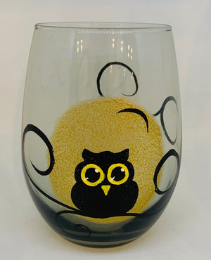 Smoked Stemless Wine Glass-Owls