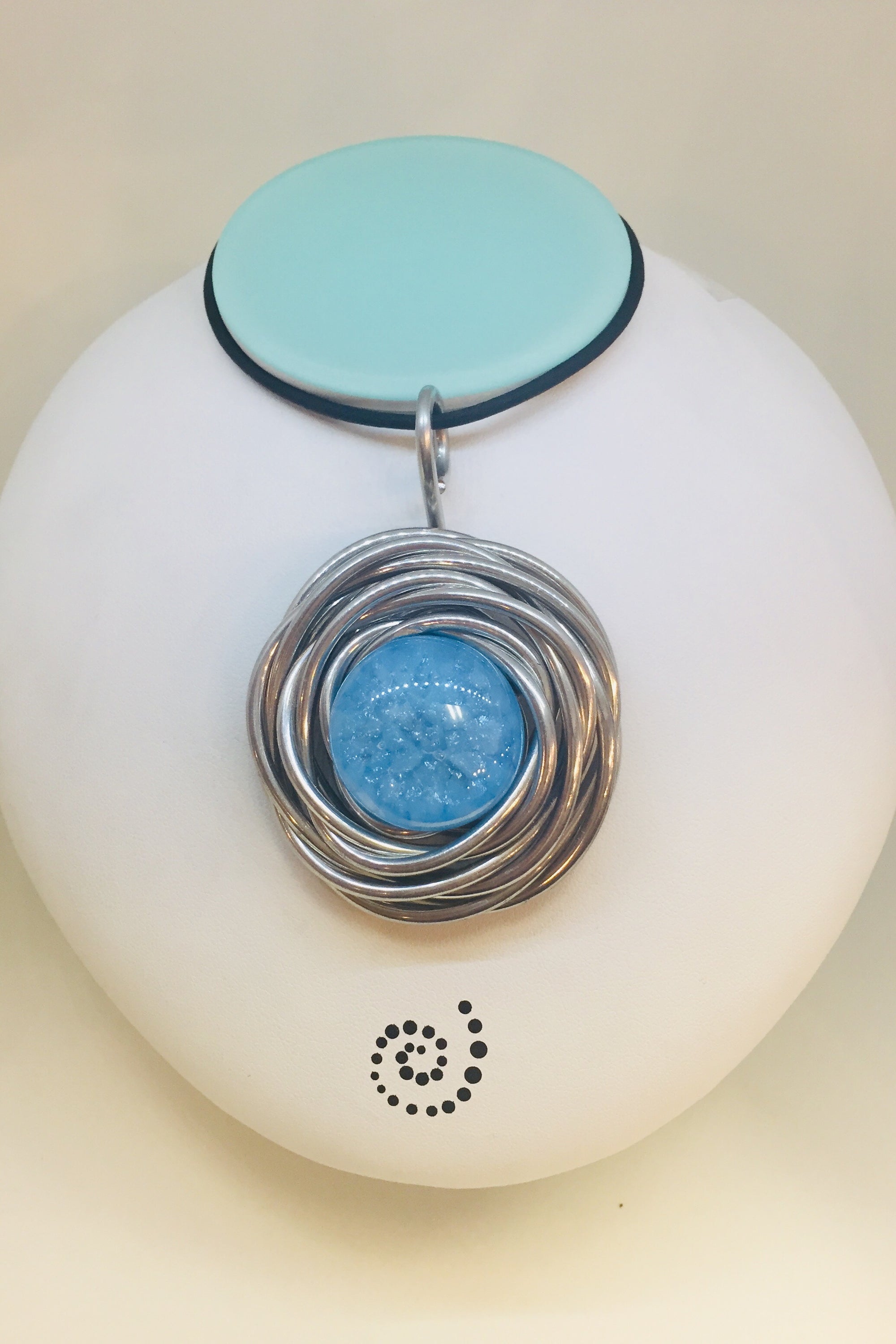 Small Flower Nest Necklace with Light Blue Stone