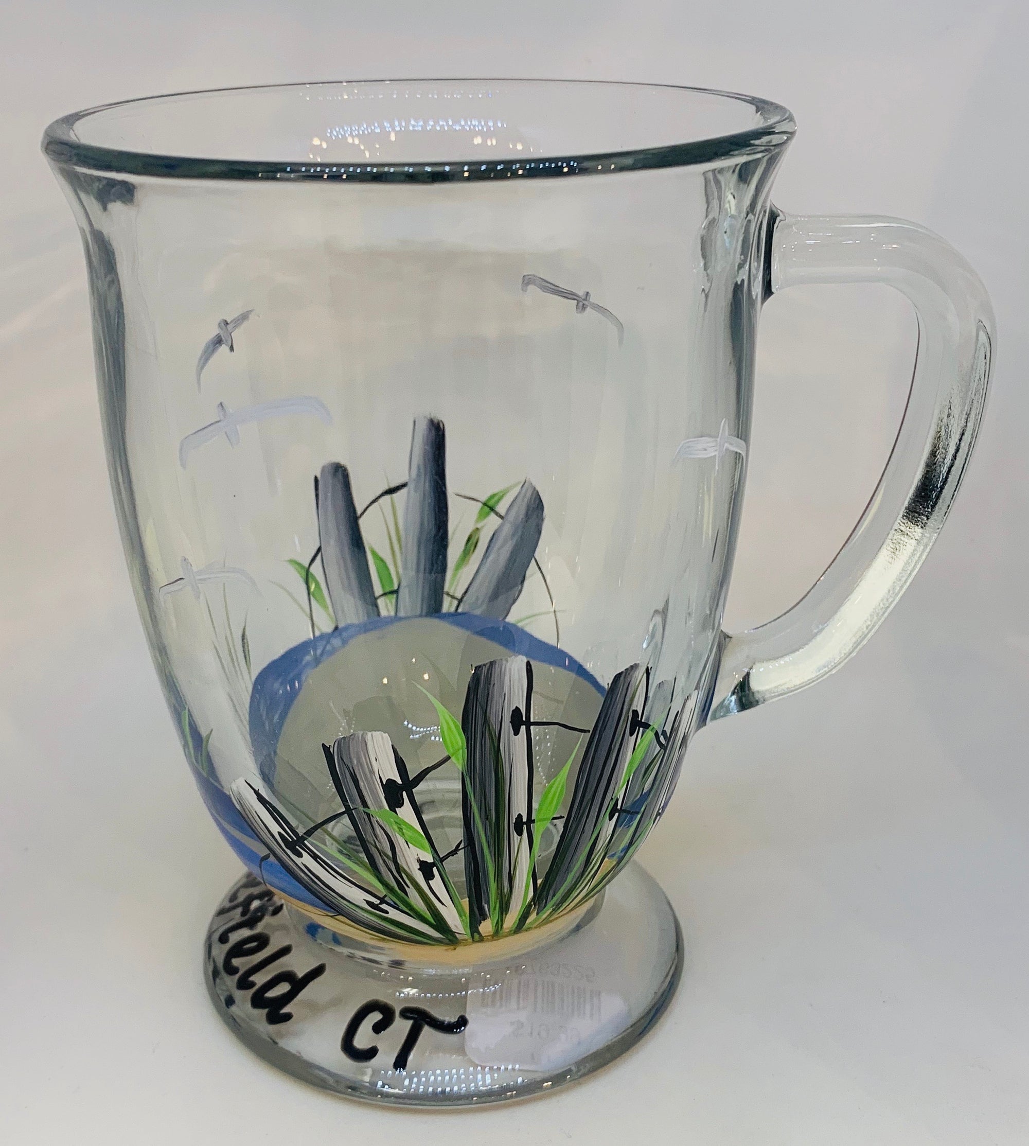 16 oz Glass Mug-Beach Scene/Middlefield, CT