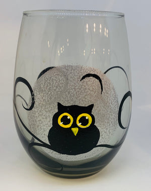 Smoked Stemless Wine Glass-Owls