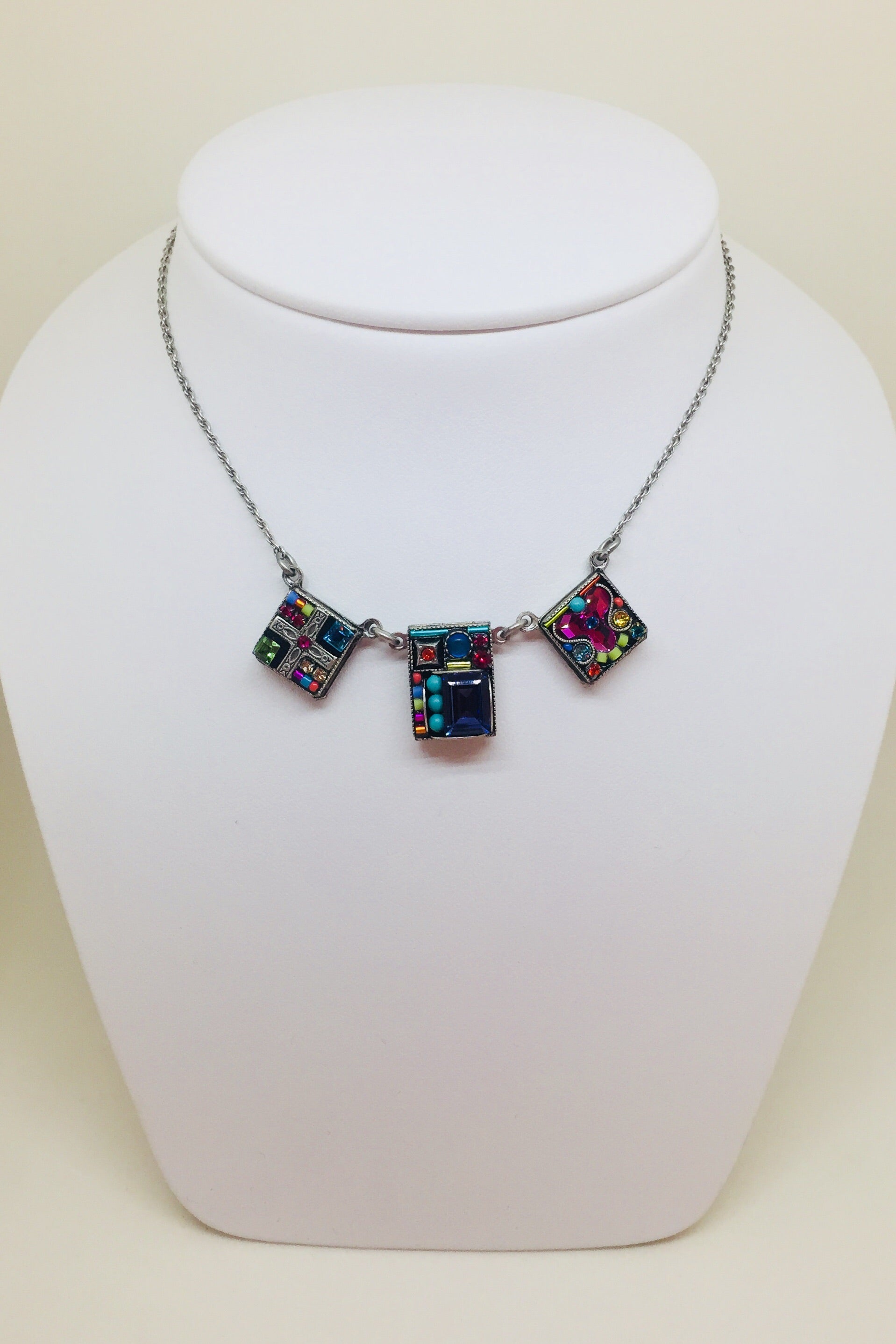 Geometric 3 Square Necklace-Multicolor