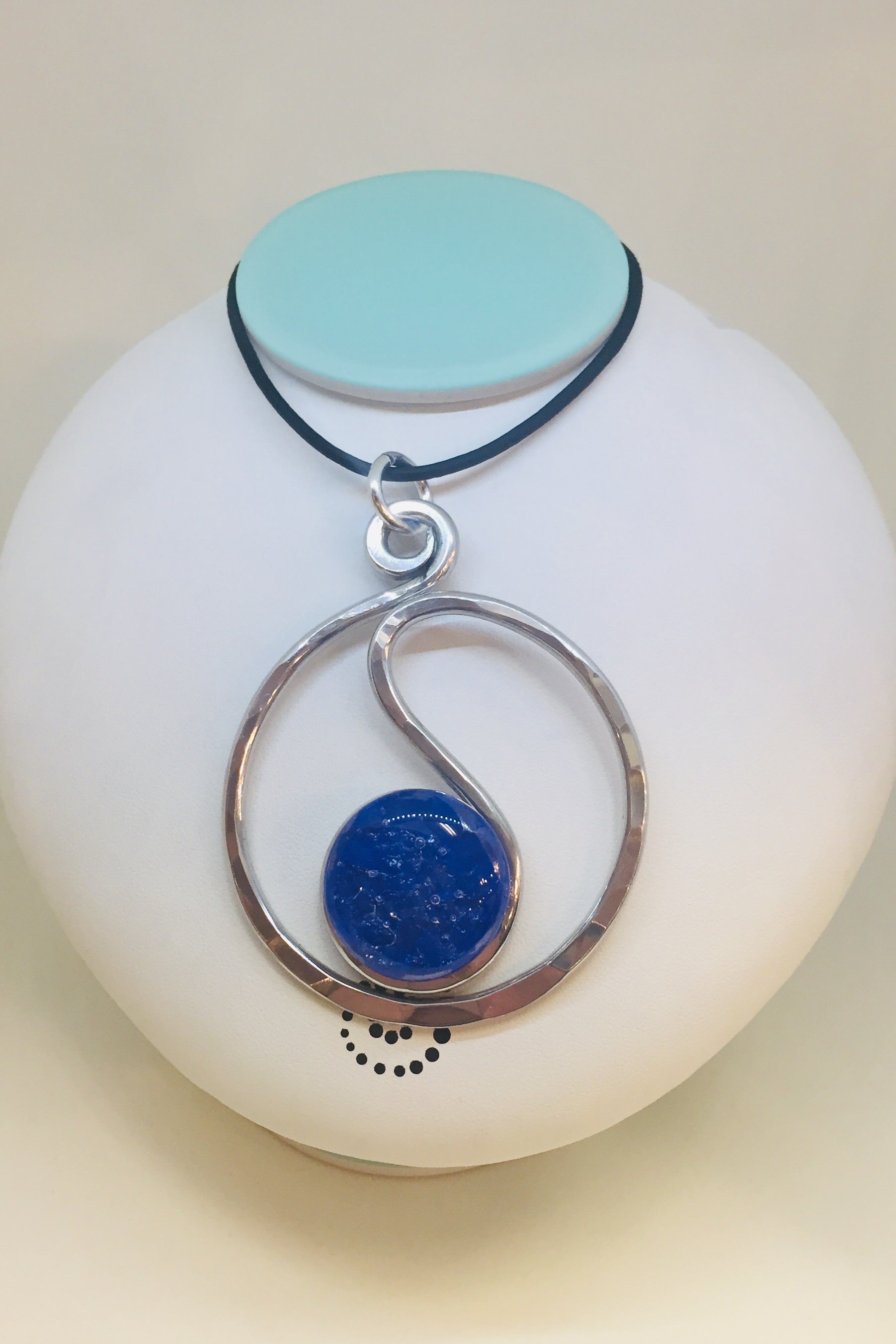 Open Scribble Necklace with Royal Blue Stone