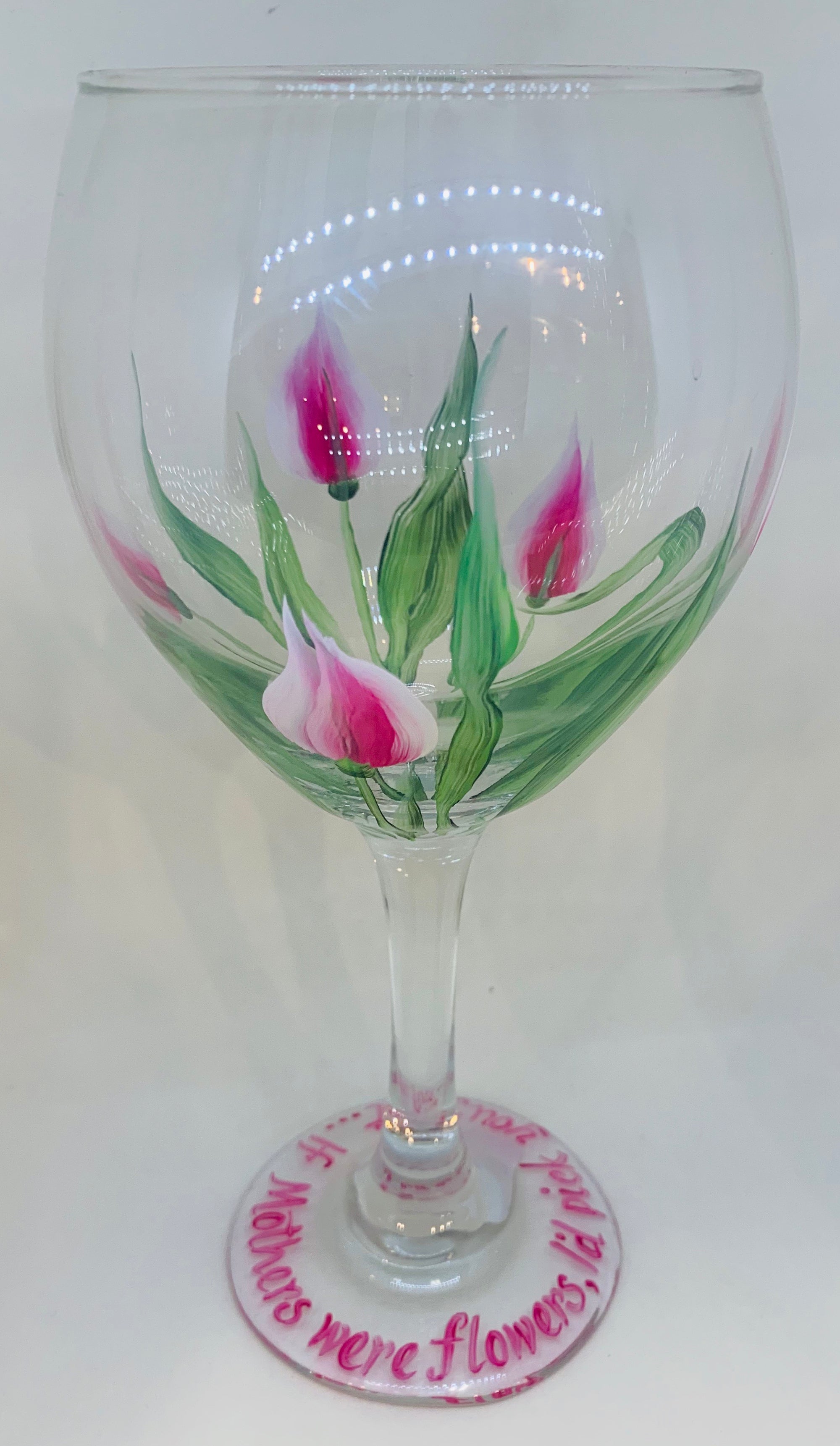 20 oz Wine Glass-Pink Tulips w/ Mother’s Quote