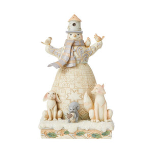 “Welcome Winter Friends” Woodland Snowman with Birdhouse Hat Figurine