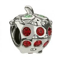 Sterling Silver w Stone - Strawberry - Red and Light Green Swarovski