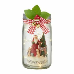 “Gathered For The Holiday” Lighted Glass Jar w/ Santa